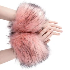 Women Faux Fur Wrist Cuffs Winter Short Fuzzy Arm Warmers Plush Fluffy Wristb...