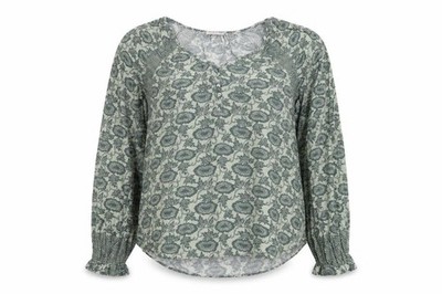 Knox Rose Damen Basic Bluse Gr. L UK '' grün geblümt U-Boot Ausschnitt Langarm