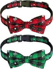 2 Pack Christmas Dog Collar with Bow, Dog Red Green Plaid Adjustable Medium NEW