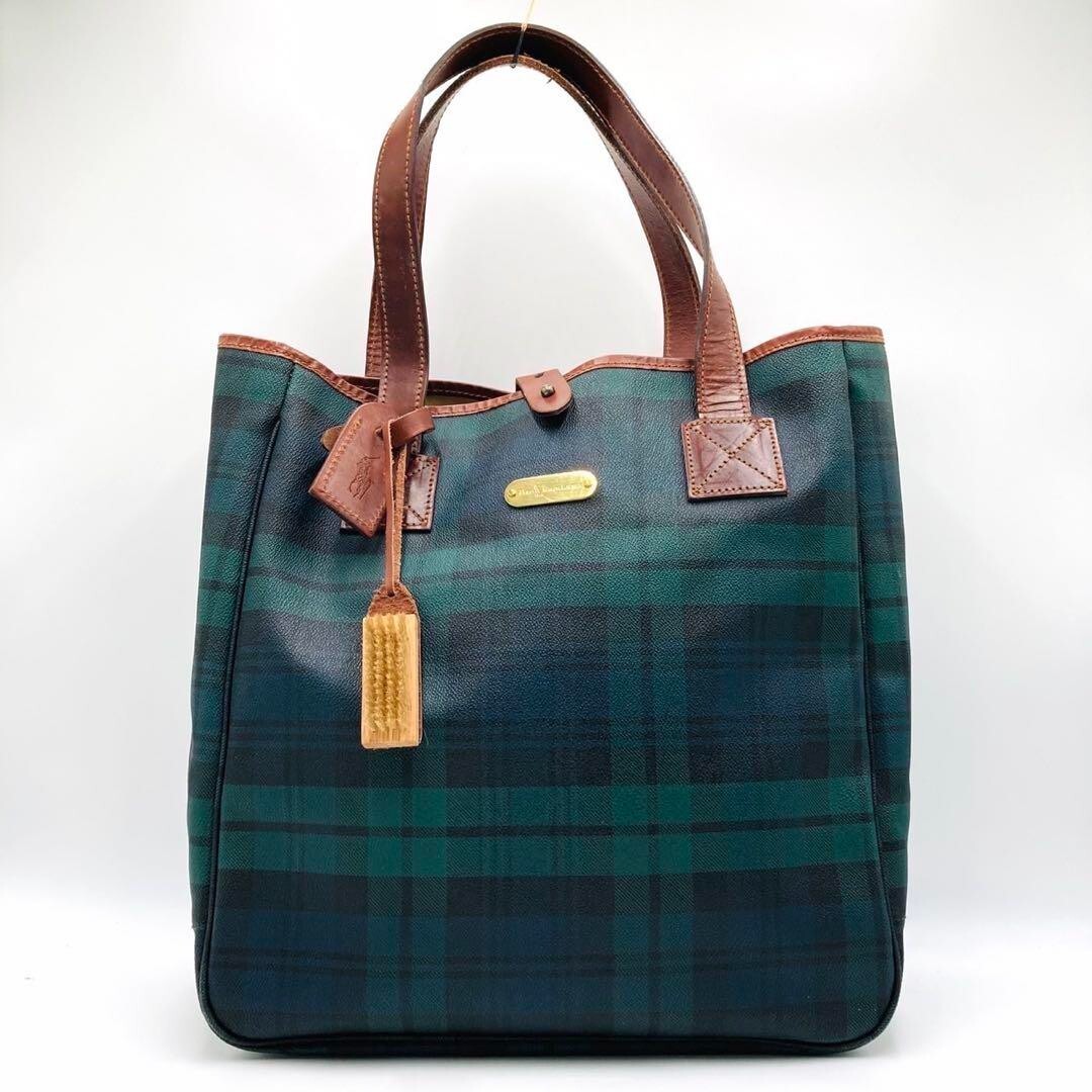 POLO RALPH LAUREN Tartan check PVC Leather Tote Bag color Green