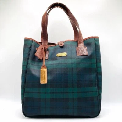 Sac fourre-tout POLO RALPH LAUREN en cuir PVC à carreaux tartan couleur vert ... - Photo 1/4