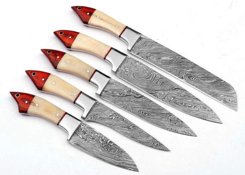CUSTOM MADE DAMASCUS BLADE PCs. CHEF/KITCHEN KNIVES SET