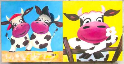 Kuh Bilder 2 Stück. , ca. 14 x 14 cm x 2,5 cm,witzig für Küche oder Kinderzimmer