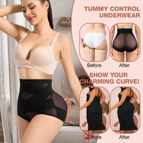 Frauen Bauch Kontrolle Hohe Taille Höschen Mesh Body Shaper Atmungsaktiv Unterwäsche - Bild 6 von 19