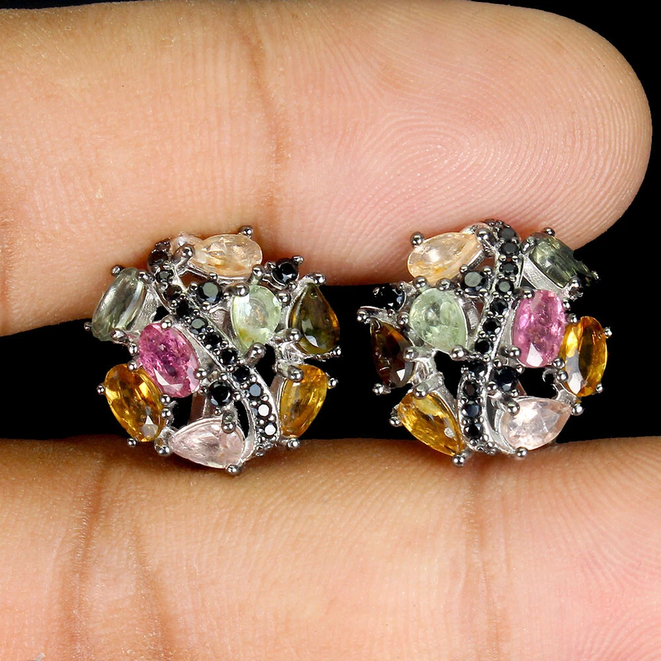 Pendientes de plata de ley 925 pera turmalina 5x3 mm espinela piedras preciosas joyería Foto 2 de 4