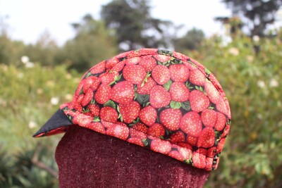 CYCLING CAP STRAWBERRIES  HANDMADE IN USA  100% COTTON   S M L