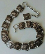 VTG METAL CHAIN BELT MADE IN HONG KONG LIGHT WEIGHT SILVER TONE 28" LONG 6" EXT