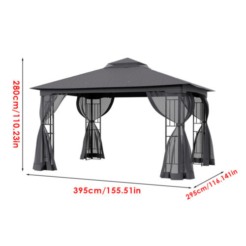 4m x 3m Metal Gazebo Garden Pergola With Mesh Curtain Outdoor Sun Shade Shelter - Picture 7 of 17