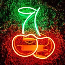 14'' Two Cherries Acrylic Handmade Neon Sign Light Lamp Artwork Wall Decor