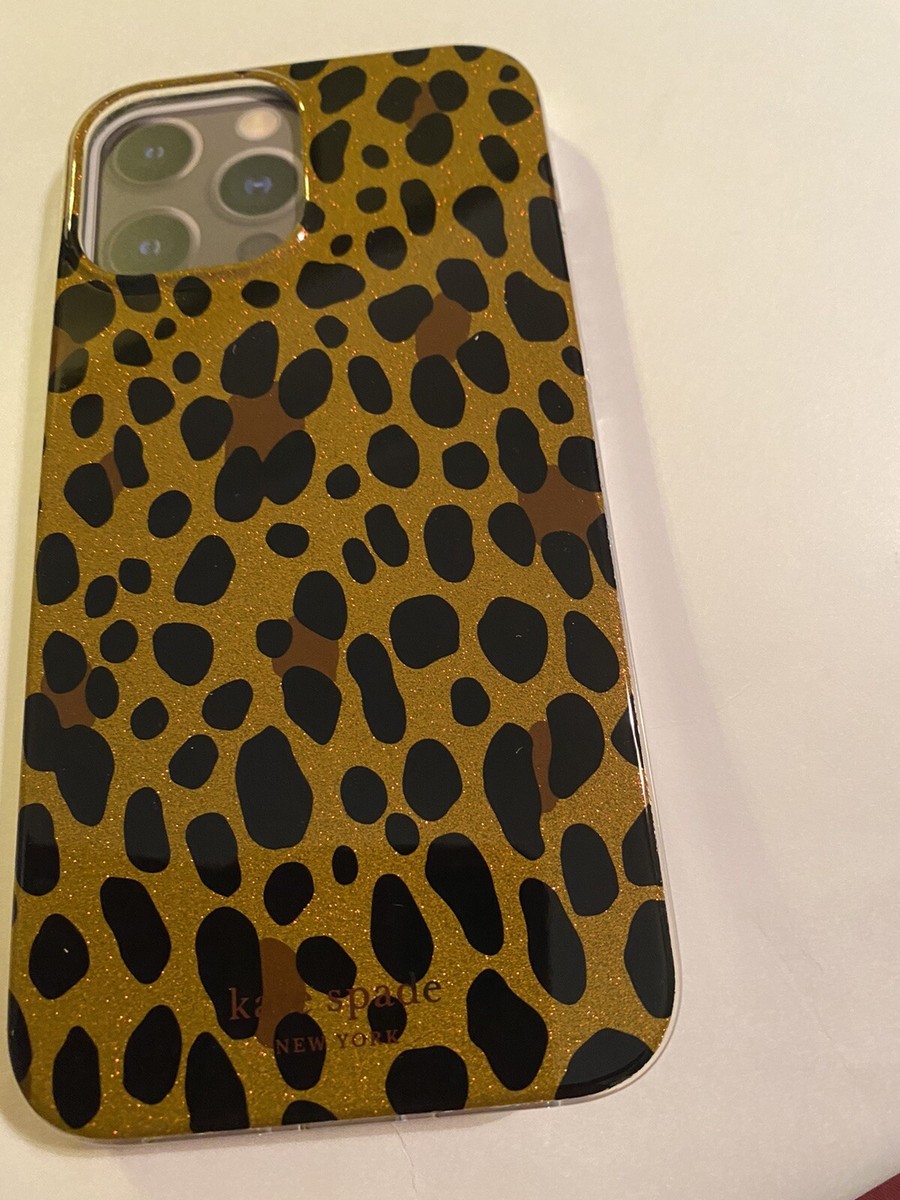 Kate Spade Leopard Print iphone Resin 12 Pro Max Case Gold Foil Logo NWT