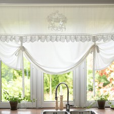 GLORIA Leinen Raff Gardine 180x120 Raffrollo Gardine Shabby Landhaus Richelieu