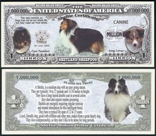 Sheltie, Shetland Sheepdog Puppy & Adult Pics, Facts on Back - Lot of 2 Bills