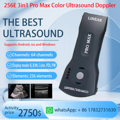 Wifi Wireless Color Ultrasound Doppler Scanner 256E 3 in 1 Pro Max (64 Channels)