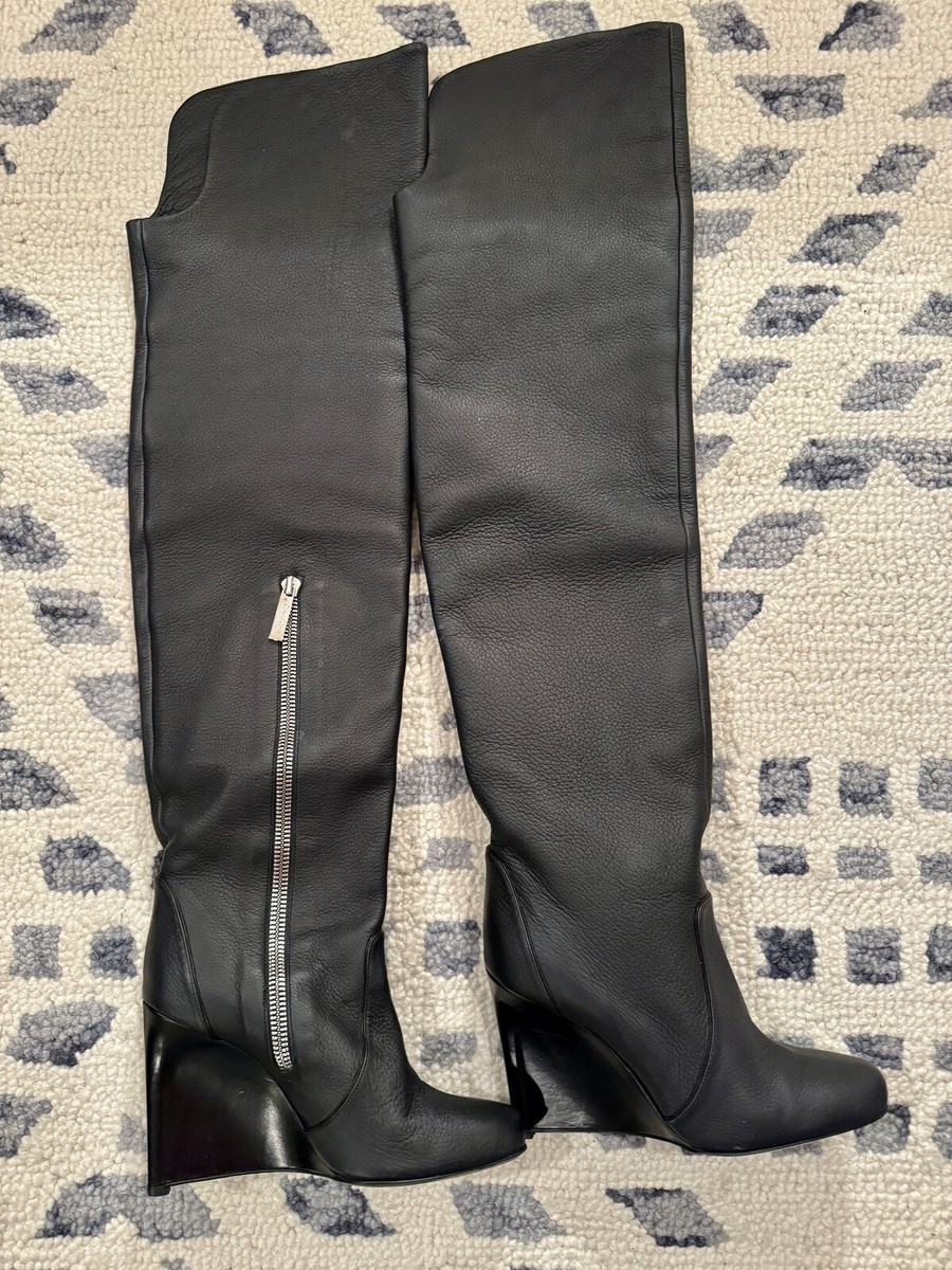 CALVIN KLEIN Collection Black Leather Over Knee Boots Italy Side 