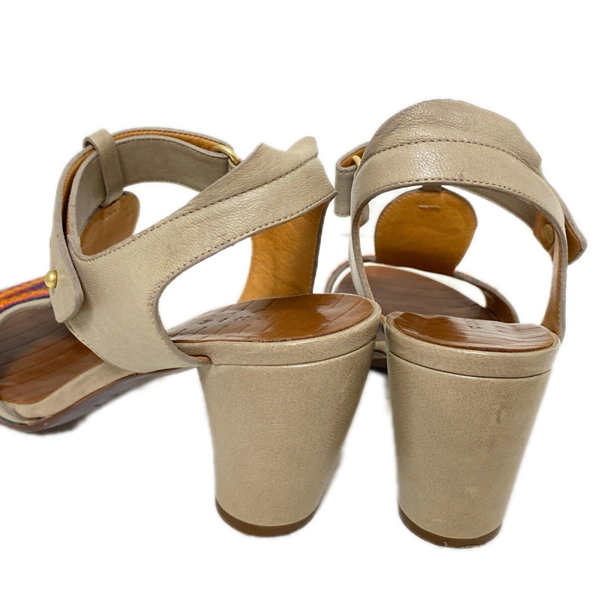 Auth CHIE MIHARA - Gray Beige Multi Leather Women's Sandals