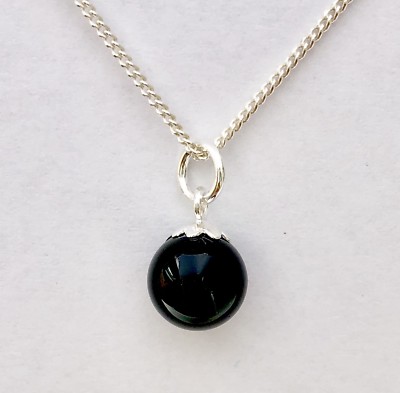 925 Sterling Silber 10 mm Durchmesser Schwarz Onyx Stein Kugel Charm Anhänger