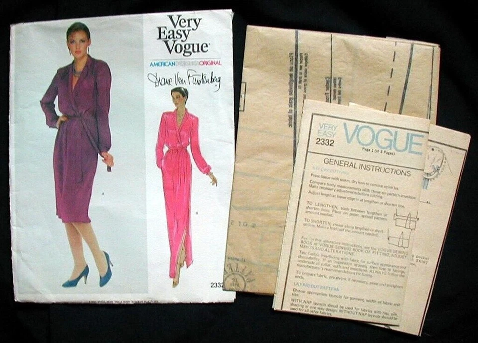 Vogue Diane Von Furstenberg PATTERN 38 B  DRESS Vintage DVF 1980s UNCUT # 2332 - Image 3 of 3