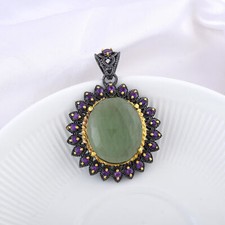 Green Amethyst Silver Sterling 925 Necklace Pendant Prasiolite Natural Gemstone