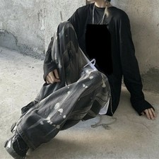 Men Women Tie Dyeing Denim Jeans Pants Long Trousers Loose Wide Leg Vintage