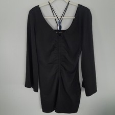 Zara Long Sleeve Jeweled Neck Mini Dress Med Black NWT