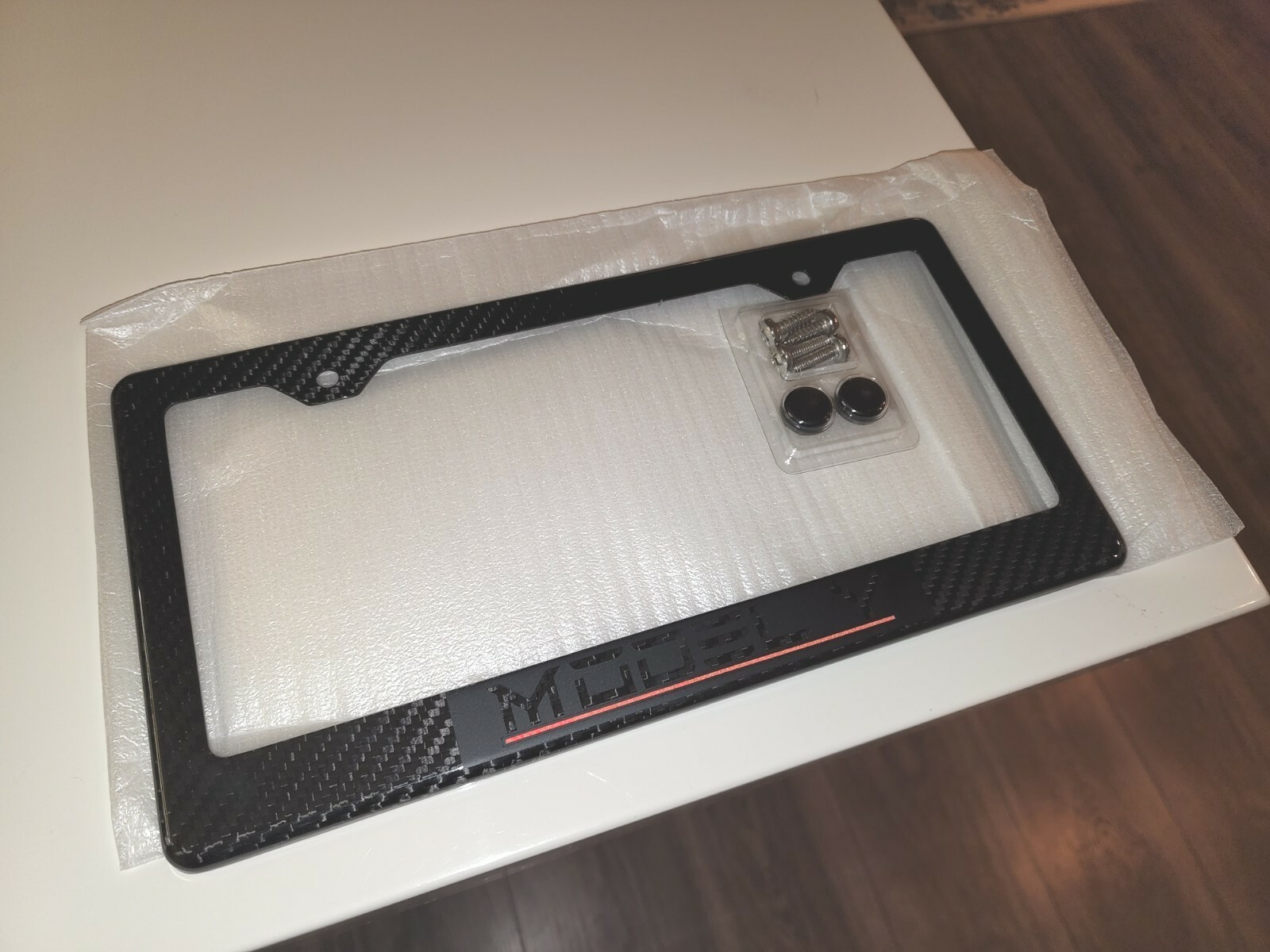 Tesla Model Y Black Carbon Fiber License Plate Frame-image