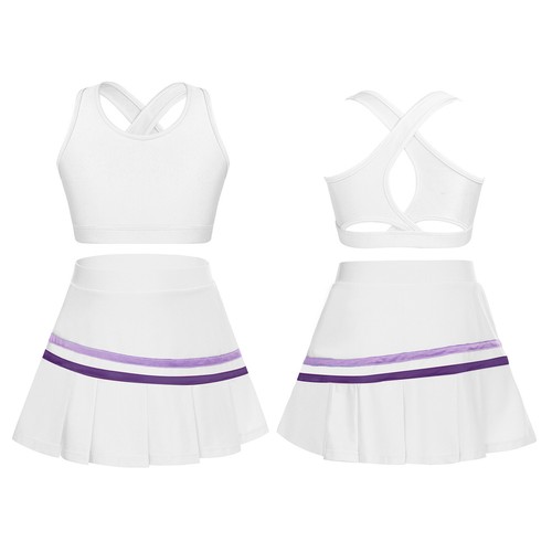 Kids Girls Crop Top With Skirt Cross Back Activewear Summer Sportswear Set Mini - Picture 31 of 83