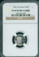 1997-W $10 PLATINUM EAGLE STATUE LIBERTY NGC PR69 PROOF PF69 1/10 Oz. FIRST YEAR 4150.00 per troy oz