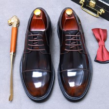 Round Toe Lace Up Men Work Shoes Formal Dress Real Leather British Western Style