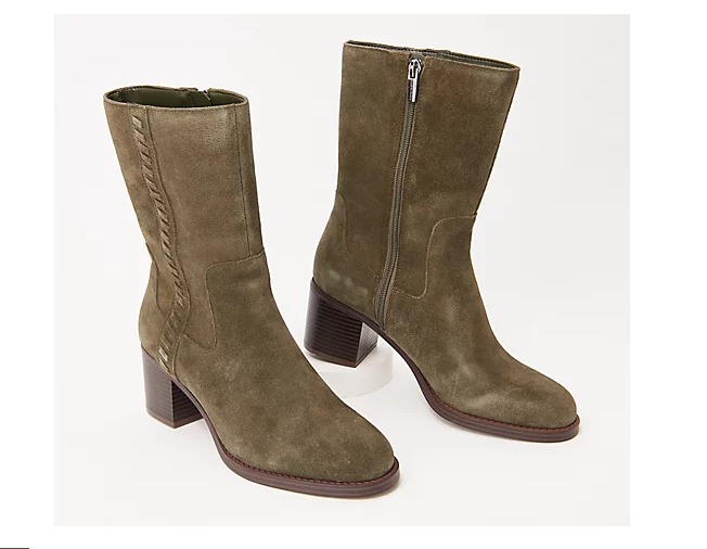 Vince Camuto Water Repellent Mid Shaft Suede Boots Zelcinna KALE GREEN SHOES