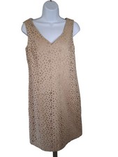 Talbots Womens Shift Mini Dress Size 4 Beige Eyelet Sleeveless Preppy Fairycore