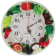Hand Painted Imitation Wooden Wall Clock Vegetables Multi Color