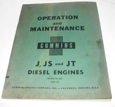 1954 CUMMINS J JS JT DIESEL ENGINE PARTS Operation Maintenance MANUAL CATALOG