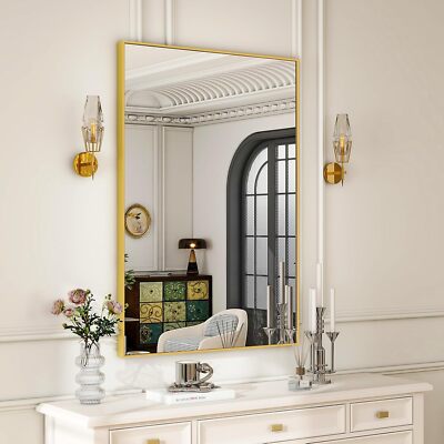 RectangularBathroom MirrorGold WallMirror AluminumAlloy Frame Wall MountedMirror