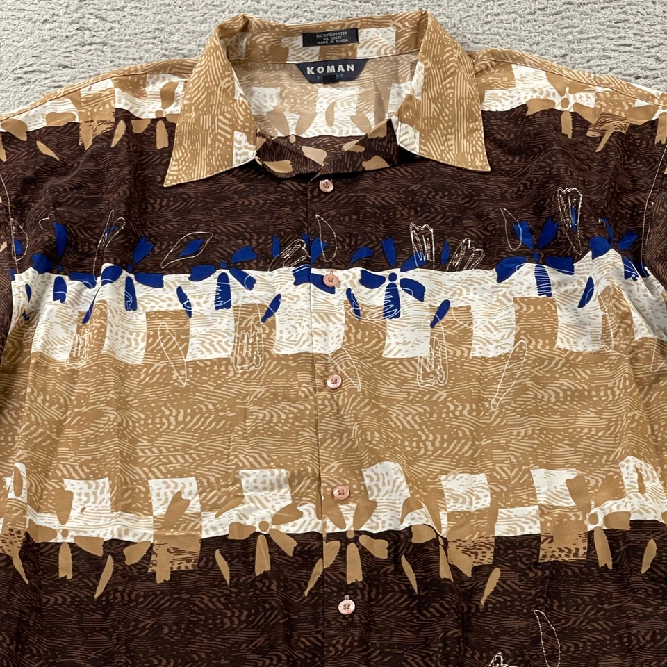 Koman 运动衬衫男式 2XL 夏威夷纽扣部落花卉加勒比复古 — 第 2/4 张图片