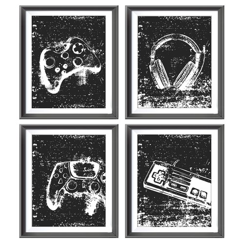 Retro Video Game Gaming Poster Prints for Home Boys Room Playroom Decor,Black...