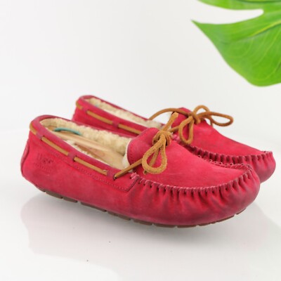 Ugg Womens Dakota Slip On Shoe Size 7 Red Suede Shearling Sherpa Moccasin