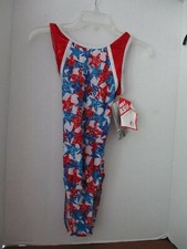 ALPHA FACTOR Red White Blue Shiny DANCE GYMNASTICS LEOTARD Adult Large NWT