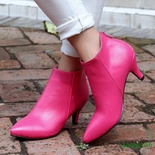 Womens Pointy Toe Kitten Heel Zip Ankle Chelsea Boots Casual Shoes Oversize 2021
