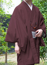 Japanese Men's Traditional Kimono HAORI Jacket Coat Dark Red Stripe from JAPAN