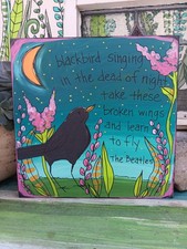 The Beatles Lyric Painting 10x10" wood, Blackbird Singing In The Dead of Night
