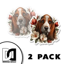 Bassett Hound Puppy Sticker Animal Art Decal Vinyl Dog Novelty Made in US 2PK