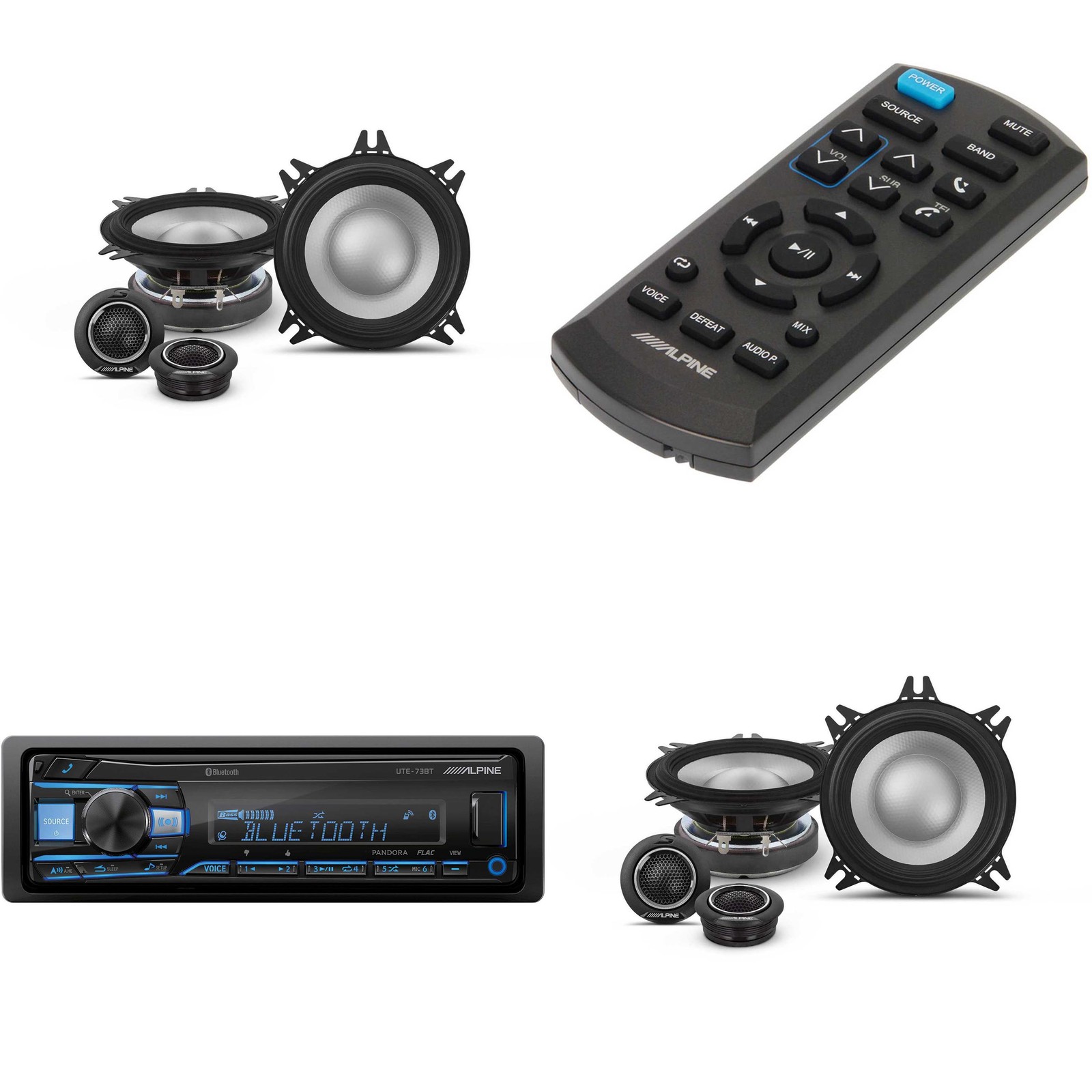 Alpine UTE-73BT, RUE-4360 Remote with 2 Pairs Alpine S2-S40C Type S 4" Compon...