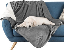 Waterproof Pet Blanket - 50X60-Inch Reversible Sherpa Fleece Throw Protects Couc
