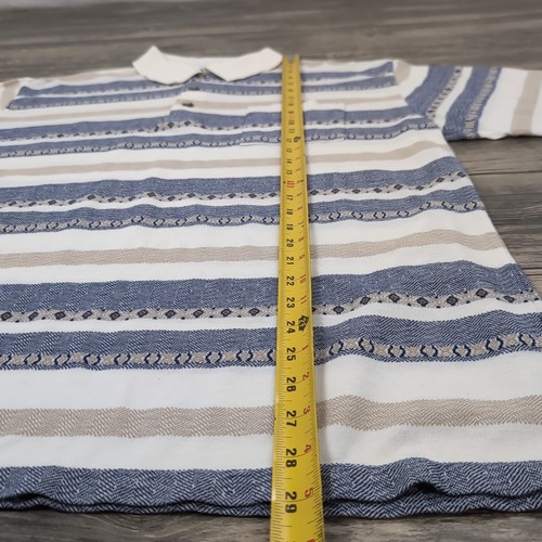 Vintage 1980s Palmland Men’s Striped Polo Shirt XL Blue White Golf Retro Casual - Bild 6 von 10