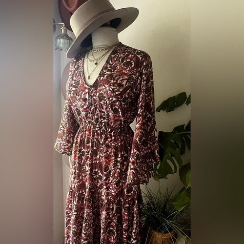 Anthropologie BOHEMO abito midi floreale manica a campana donna TAGLIA MEDIA boho - Foto 4 di 13