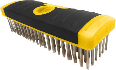 ALLWAY SB619/SS Stainless Steel Wire Scrub Brush Block | Soft-Grip, Threaded Pol