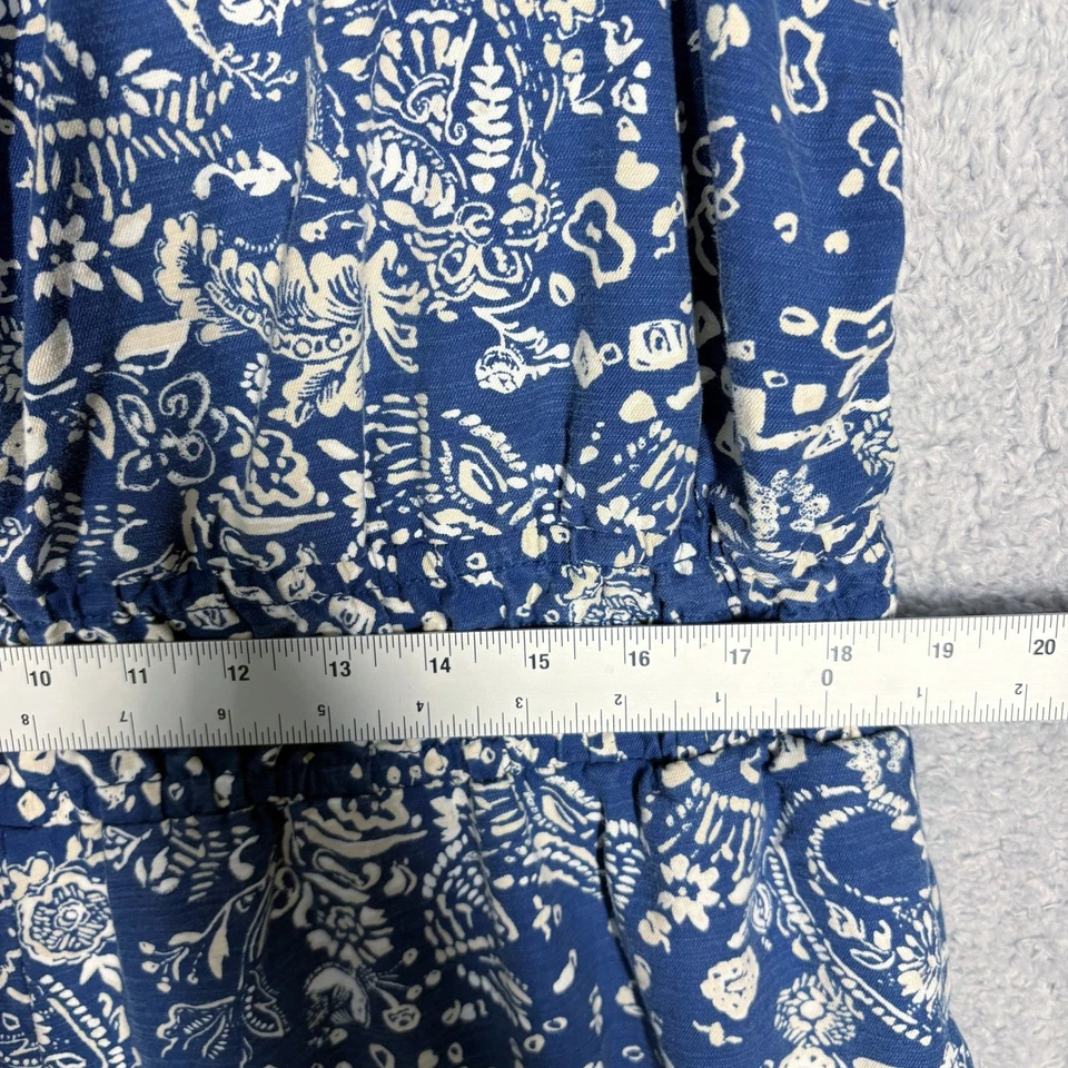 Macacão Anthropologie Somerset perna larga tamanho XL alto azul branco bolsos florais - Imagem 4 de 4