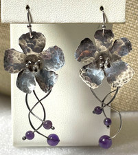 Artisan Sterling Silver Dogwood Amethyst Earr...