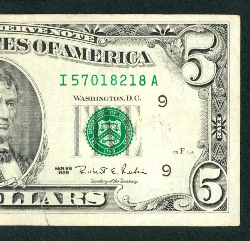 $5 1995 FEDERAL RESERVE NOTE ** PAPER CURRENCY AUCTIONS