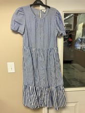 J Crew Women's Cotton Blue And White Striped Midi Lined Dress Size 8